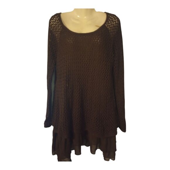Indigo Soul crochet lace tunic with ruffled hem and see through sleeves - Picture 1 of 10